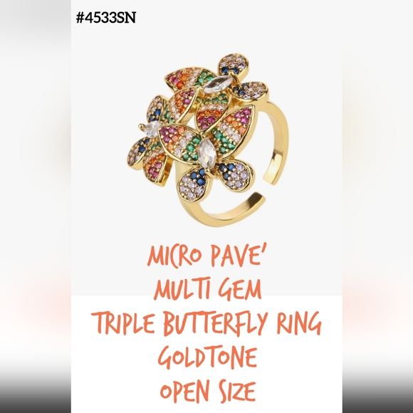 Stunning micro multi gem 'butterfly' ring, open size - Picture 1 of 3